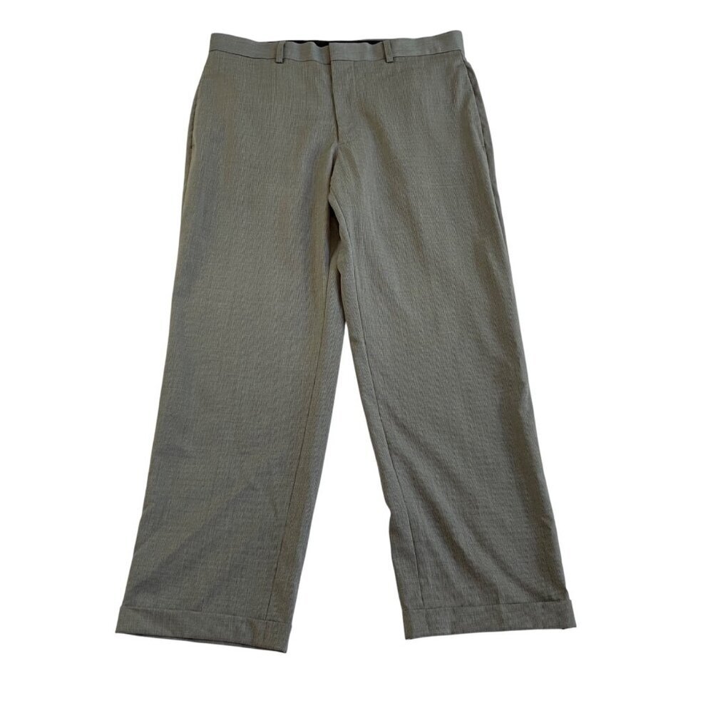 Banana Republic Modern Fit Pants Mens 33 Wool Blend Flat Front Cuffs Gray Stripe